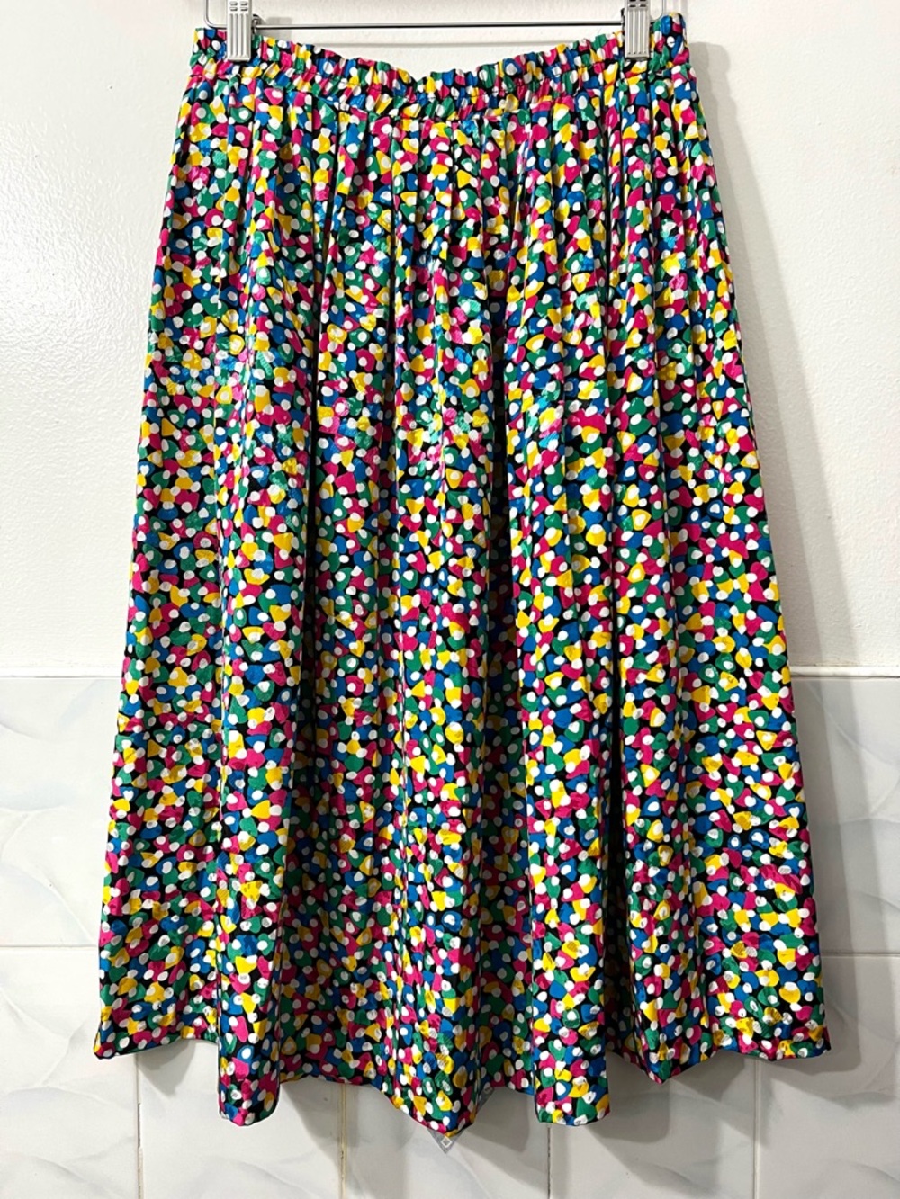 Vtg Pleated Midi Skirt Petite M Confetti Kidcore Whimsical Geometric Festival